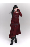 New Fashion Irregular Hemline Design Red Long-sleeved Dress HZ1024