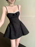 Cute Black Spaghetti Strap Backless Bow Design A-line Lace Homecoming Dress HZ1024