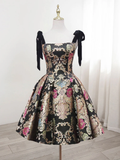 Vintage Floral Applique Spaghetti Strap Design A-line Satin Party Dress Homecoming Dress HZ1024