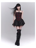 Simple Fashion Red Black Plaid Design Spaghetti Strap Dress HZ1024