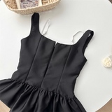 New Fashion Fake Two-piece Dress Design Black A-line Sleeveless Spaghetti Strap Dress HZ1024