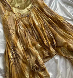 Vintage Golden Sweetheart Applique A-line Spaghetti Strap Evening Dress Prom Dresses HZ1024