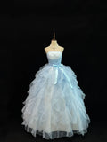 Vintage Light Blue Strapless Tulle Sweet 16 Quinceanera A-Line Evening Dress Ball Gown HZ1024