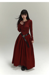 Vintage Elegant Simple Backless Red Long-sleeved Dress HZ1024