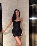 Retro Strapless Sweetheart Lace-up Design Sheath Satin Party Dress Homecoming Dresses HZ1024