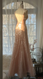 Vintage Champagne Sparkling Sequin Design Romantic Chiffon Evening Dress Prom Dress HZ1024