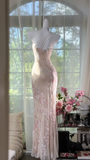 Elegant Light Pink Floral Applique Romantic Chiffon Evening Dress Prom Dresses HZ1024