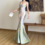 Elegant Floral Spaghetti Strap Mermaid Long Summer Dress Prom Dress Evening Dress HZ1024