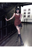 New Fashion Design Sense Red & Black Plaid Spaghetti Strap Dress HZ1024