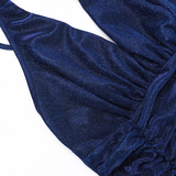 Vintage Shiny V-neck Halter Dress Mermaid Long High Slit Summer Dresses Prom Dress Evening Dress HZ1024