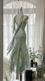 Elegant Light Green Sparkling Beaded Spaghetti Strap Romantic Chiffon Evening Dress Prom Dresses HZ1024