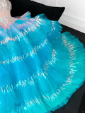 Gorgeous Sparkling Blue Sequin A-Line Elegant Chiffon Evening Dress Prom Dresses Ball Gown HZ1024