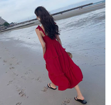 New Fashion Red Casual Sleeveless Beach Spaghetti Strap Dress HZ1024