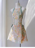 Vintage Fashion Floral Halter Dress Design A-line Party Dresses Homecoming Dresses, HZ1024