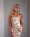 Simple 3D Floral Strapless Design A-line Tulle Women Dress HZ1024