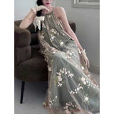 Simple Floral Embroidery Slimming Mesh Dress HZ1024