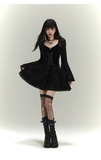 Vintage Black Gothic Bell Sleeve Long-sleeved Dress HZ1024