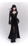 New Ladies Fashion Red Black Gothic Long-sleeved Dress HZ1024