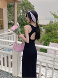 Simple Women Fashion Gray Black Halter Dress HZ1024
