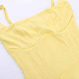 Women New Simple Fashion Yellow High-waist Spaghetti Strap Dress HZ1024