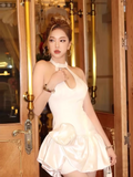 Simple Fashion White Halter Dress Design A-line Satin Party Dresses Homecoming Dresses, HZ1024