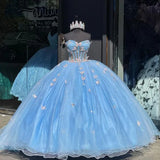 Cute Blue Sweetheart Applique Sweet 16 Quinceanera A-Line Prom Dress Birthday Dress Evening Dress Ball Gown HZ1024