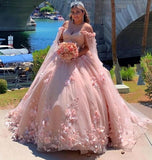 Gorgeous Pink Applique Off-the-shoulder Sweet 16 Quinceanera A-Line Prom Dress Birthday Dress Evening Dress Ball Gown HZ1024