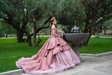 Elegant Pink Embroidery Off-the-shoulder Sweet 16 Quinceanera A-Line Prom Dress Birthday Dress Evening Dress Ball Gown HZ1024