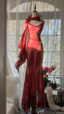 Vintage Red Embroidery Prom Dress Beaded Mermaid Evening Dress Long Formal Dress HZ1024