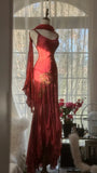 Vintage Red Embroidery Prom Dress Beaded Mermaid Evening Dress Long Formal Dress HZ1024
