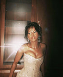 Vintage Ivory Shiny Mermaid Sleeveless Strapless Long Prom Dress Evening Dress HZ1024