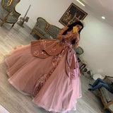 Elegant Pink Embroidery Off-the-shoulder Sweet 16 Quinceanera A-Line Prom Dress Birthday Dress Evening Dress Ball Gown HZ1024
