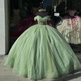 Elegant Sage Green Off-the-shoulder Sweet 16 Quinceanera A-Line Prom Dress Birthday Dress Evening Dress Ball Gown HZ1024