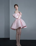 Cute Pink Off-the-shoulder Short A-Line Party Dress Cocktail Dress Homecoming Dress HZ1024