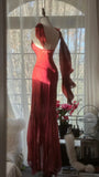 Vintage Red Embroidery Prom Dress Beaded Mermaid Evening Dress Long Formal Dress HZ1024