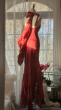 Vintage Red Embroidery Prom Dress Beaded Mermaid Evening Dress Long Formal Dress HZ1024