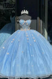 Cute Blue Sweetheart Applique Sweet 16 Quinceanera A-Line Prom Dress Birthday Dress Evening Dress Ball Gown HZ1024