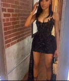 Enchanting Black Glittering Sequin Sheath Short Cocktail Dresses Party Dress Homecoming Dress HZ1024