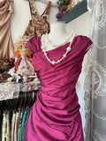 Vintage Fuchsia Mermaid Evening Gown Satin Pleated Party Dress Long Formal Dress HZ1024