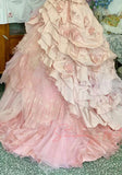 Elegant Pink 3D Flower Sweet 16 Quinceanera A-Line Floor-length Prom Dress Birthday Dress Evening Dress Ball Gown HZ1024