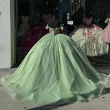 Elegant Sage Green Off-the-shoulder Sweet 16 Quinceanera A-Line Prom Dress Birthday Dress Evening Dress Ball Gown HZ1024