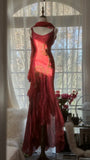 Vintage Red Embroidery Prom Dress Beaded Mermaid Evening Dress Long Formal Dress HZ1024