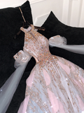 Gorgeous Shiny Pink Beaded Sequined Design A-Line Prom Dress Evening Dress Ball Gown HZ1024