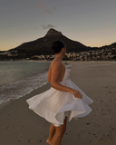 Fashion White V-neck Design A-line Spaghetti Strap Party Dress Homecoming Dress HZ1024