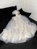 Elegant Ivory 3D Flowers Design A-Line Tulle Wedding Dress Prom Dress Evening Dress Ball Gown HZ1024