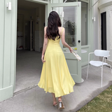 Women New Simple Fashion Yellow High-waist Spaghetti Strap Dress HZ1024