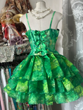 Vintage Green Exquisite Tie-dye Design A-Line Short Tiered Homecoming Dress Party Dress HZ1024