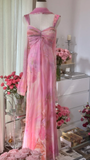 Retro Pink Sweetheart Floral Elegant Design A-line Romantic Chiffon Evening Dress Prom Dress HZ1024