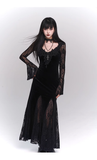 New Ladies Fashion Red Black Gothic Long-sleeved Dress HZ1024