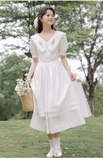 Simple Elegant Floral Design Short Sleeves Women Long Dress HZ1024